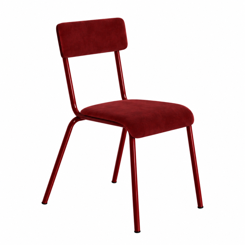 NEW Chaise d’écolier Adulte Suzie – Dossier & Assise Velours Bordeaux - Pieds Bordeaux