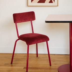 NEW Chaise d’écolier Adulte Suzie – Dossier & Assise Velours Bordeaux - Pieds Bordeaux