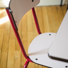 NEW Chaise d’écolier Adulte Suzie Stratifié Dossier & Assise uni Rose Poudré - Pieds Bordeaux