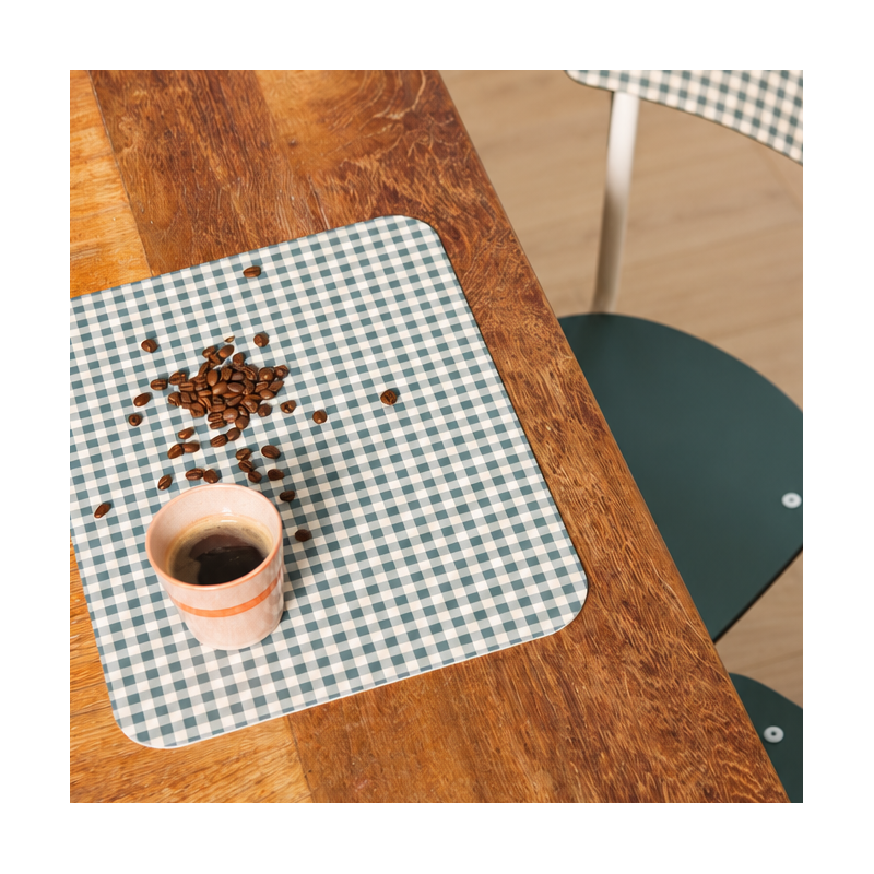 NEW Lot de 4 Sets de Table Lulu en vinyle – Imprimé Mini Vichy Avocado