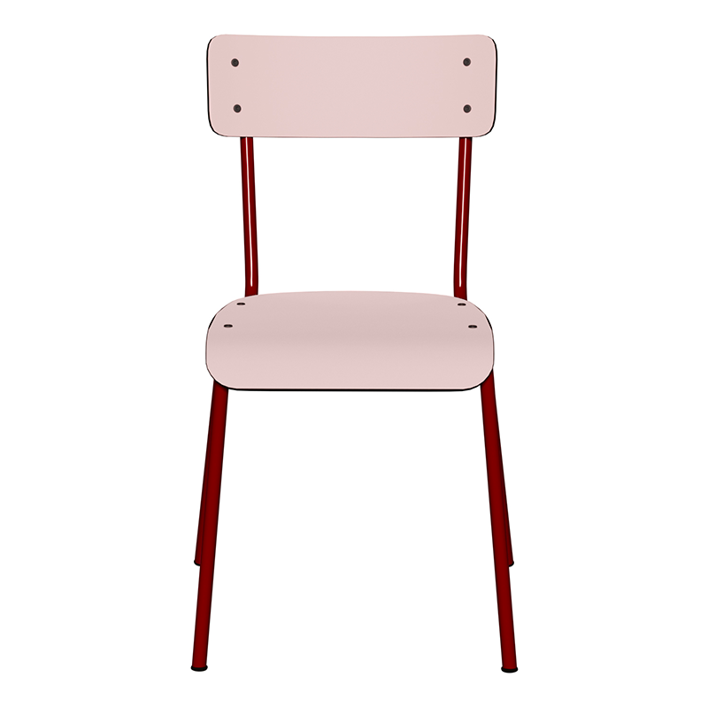NEW Chaise d’écolier Adulte Suzie Stratifié Dossier & Assise uni Rose Poudré - Pieds Bordeaux