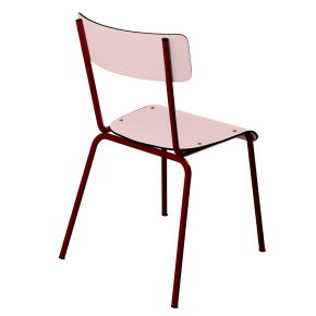 NEW Chaise d’écolier Adulte Suzie Stratifié Dossier & Assise uni Rose Poudré - Pieds Bordeaux