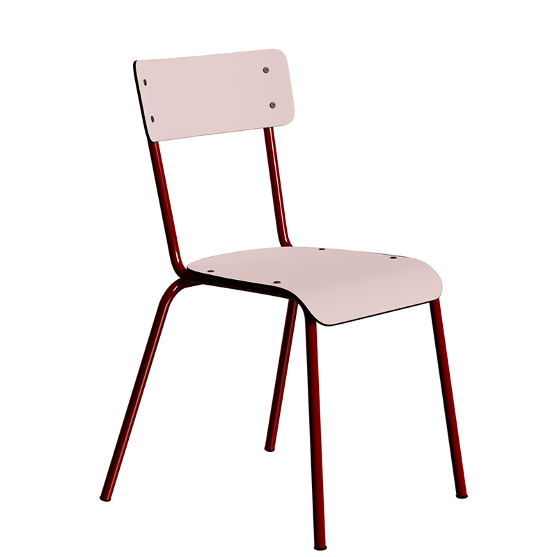 NEW Chaise d’écolier Adulte Suzie Stratifié Dossier & Assise uni Rose Poudré - Pieds Bordeaux