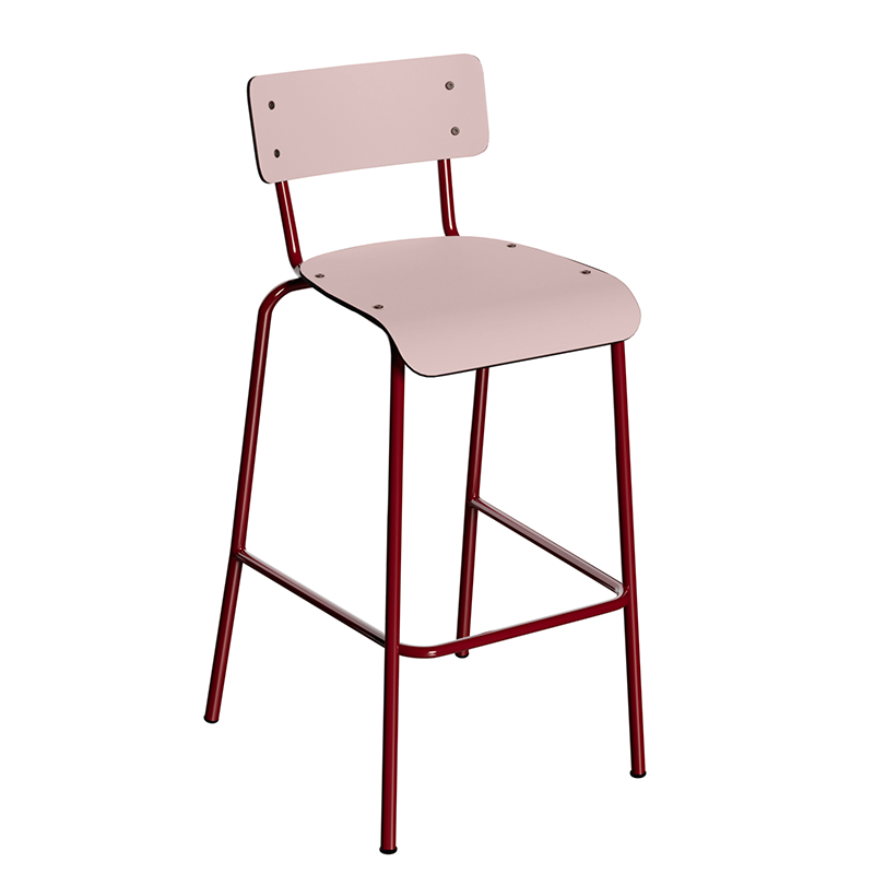 NEW Chaise de bar Suzie 65cm – Stratifié Dossier & Assise uni Rose Poudré - Pieds Bordeaux