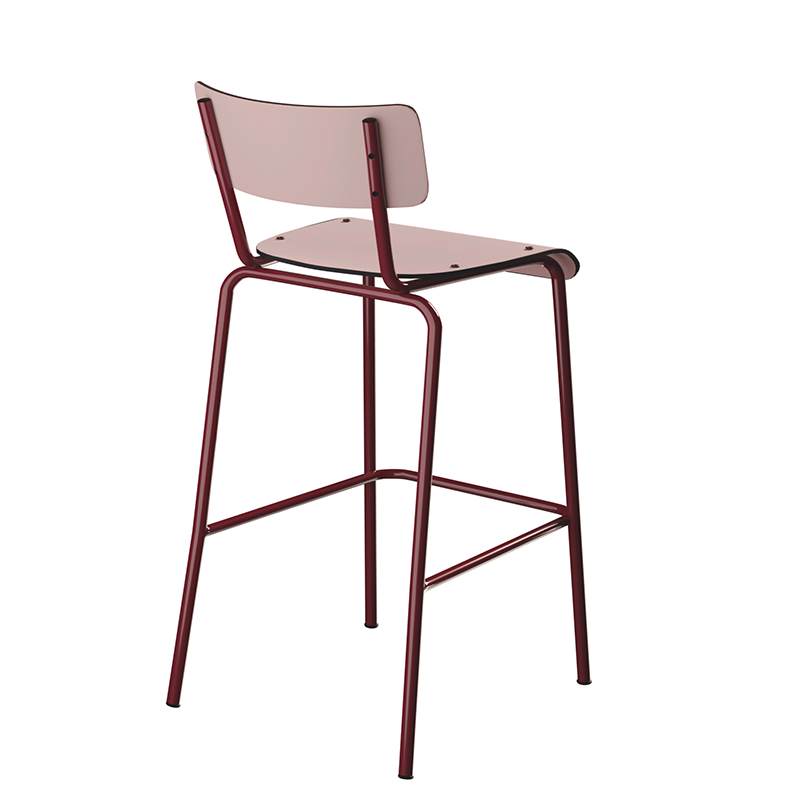 NEW Chaise de bar Suzie 65cm – Stratifié Dossier & Assise uni Rose Poudré - Pieds Bordeaux