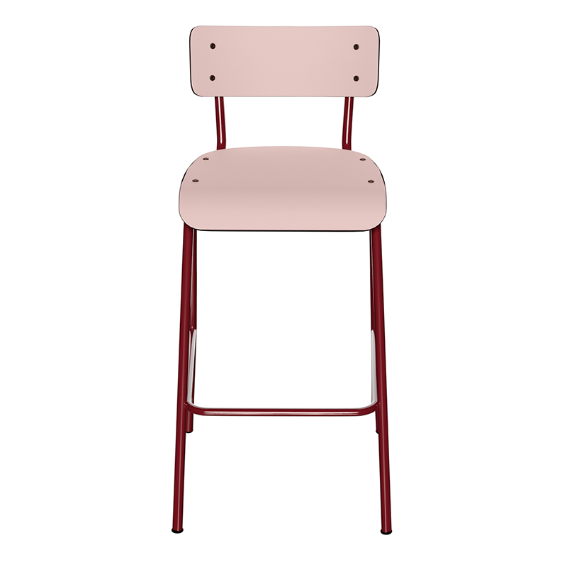 NEW Chaise de bar Suzie 65cm – Stratifié Dossier & Assise uni Rose Poudré - Pieds Bordeaux
