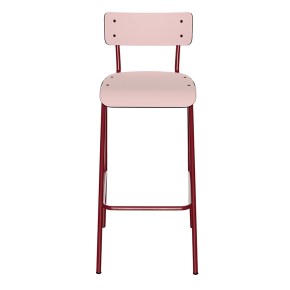 NEW Chaise de bar Suzie 75cm – Stratifié Dossier & Assise uni Rose Poudré - Pieds Bordeaux