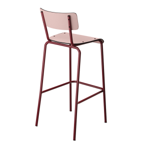 NEW Chaise de bar Suzie 75cm – Stratifié Dossier & Assise uni Rose Poudré - Pieds Bordeaux