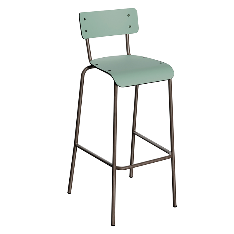 NEW Chaise de bar Suzie 75cm – Stratifié Dossier & Assise uni Kaki - Pieds Bruts