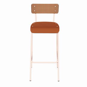 NEW Chaise de bar Suzie 75cm - Dossier Stratifié imprimé Mini Vichy & Assise stratifié uni Paprika - Pieds Rose Poudré