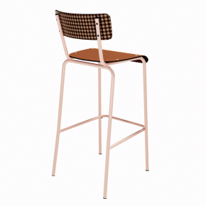 NEW Chaise de bar Suzie 75cm - Dossier Stratifié imprimé Mini Vichy & Assise stratifié uni Paprika - Pieds Rose Poudré