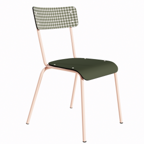 NEW Chaise d’écolier Adulte Suzie Stratifié Dossier imprimé Mini Vichy & Assise uni Avocado - Pieds Rose Poudré