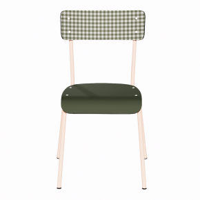 NEW Chaise d’écolier Adulte Suzie Stratifié Dossier imprimé Mini Vichy & Assise uni Avocado - Pieds Rose Poudré