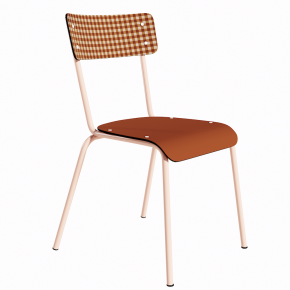NEW Chaise d’écolier Adulte Suzie Stratifié Dossier imprimé Mini Vichy & Assise uni Paprika - Pieds Rose Poudré
