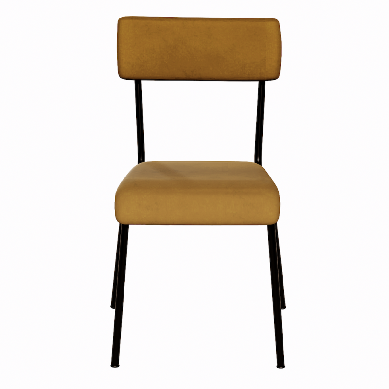 NEW Chaise d’écolier Adulte Suzie Velours Dossier & Assise Ocre - Pieds Noirs