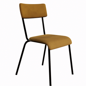 NEW Chaise d’écolier Adulte Suzie Velours Dossier & Assise Ocre - Pieds Noirs