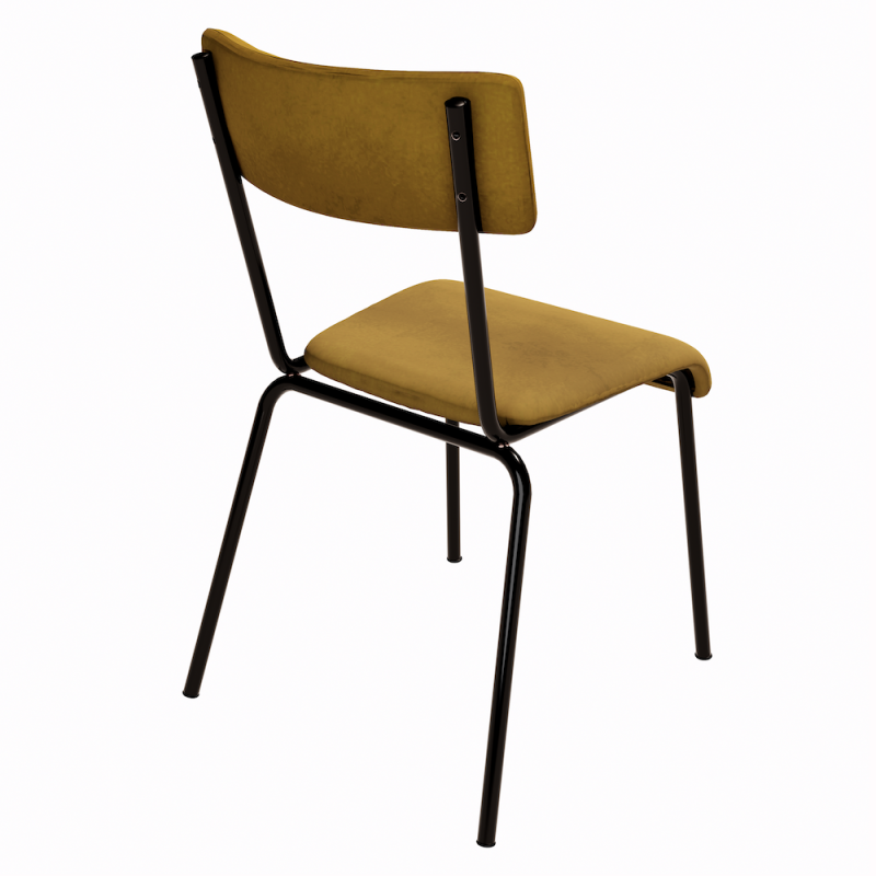 NEW Chaise d’écolier Adulte Suzie Velours Dossier & Assise Ocre - Pieds Noirs