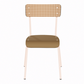 NEW Chaise d’écolier Adulte Suzie Stratifié Dossier imprimé Mini Vichy & Assise uni Ocre - Pieds Rose Poudré