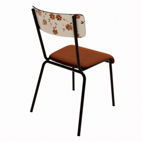 NEW Chaise d’écolier Adulte Suzie Stratifié Dossier imprimé Bohème Paprika & Assise velours côtelé Paprika - Pieds Noirs