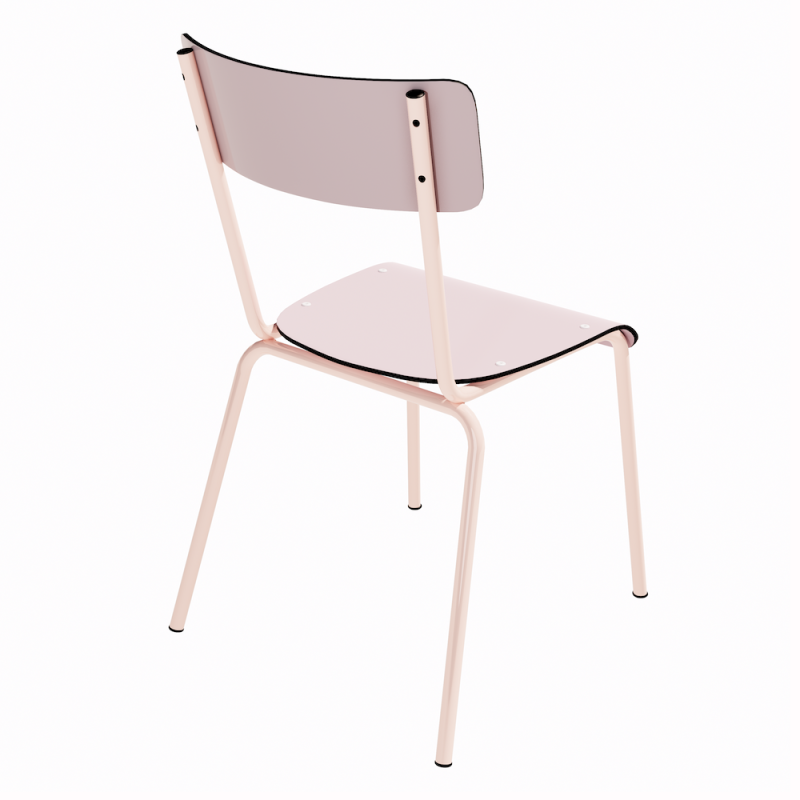 NEW Chaise d’écolier Adulte Suzie Stratifié Dossier & Assise uni Rose Poudré - Pieds Rose Poudré