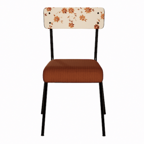 NEW Chaise d’écolier Adulte Suzie Stratifié Dossier imprimé Bohème Paprika & Assise velours côtelé Paprika - Pieds Noirs