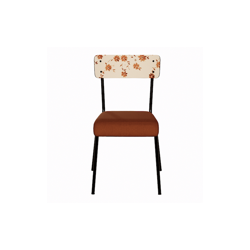 NEW Chaise d’écolier Adulte Suzie Stratifié Dossier imprimé Bohème Paprika & Assise velours côtelé Paprika - Pieds Noirs