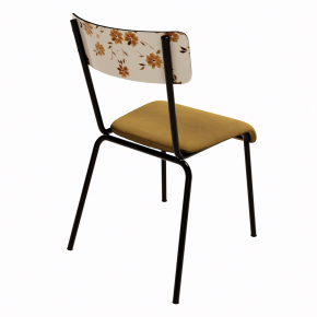 NEW Chaise d’écolier Adulte Suzie Stratifié Dossier imprimé Bohème Ocre & Assise velours Ocre - Pieds Noirs