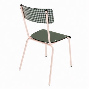 NEW Chaise d’écolier Adulte Suzie Stratifié Dossier imprimé Mini Vichy & Assise uni Avocado - Pieds Rose Poudré