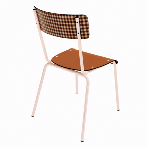 NEW Chaise d’écolier Adulte Suzie Stratifié Dossier imprimé Mini Vichy & Assise uni Paprika - Pieds Rose Poudré