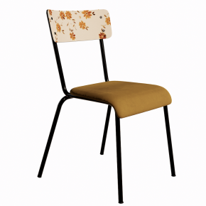 NEW Chaise d’écolier Adulte Suzie Stratifié Dossier imprimé Bohème Ocre & Assise velours Ocre - Pieds Noirs