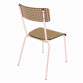 NEW Chaise d’écolier Adulte Suzie Stratifié Dossier imprimé Mini Vichy & Assise uni Ocre - Pieds Rose Poudré