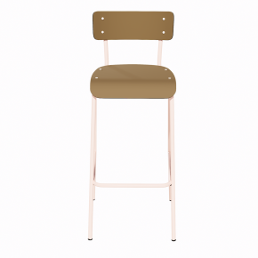 NEW Chaise de bar Suzie 75cm - Stratifié Dossier & Assise stratifié uni Ocre - Pieds Rose Poudré