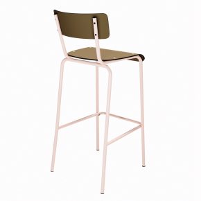 NEW Chaise de bar Suzie 75cm - Stratifié Dossier & Assise stratifié uni Ocre - Pieds Rose Poudré