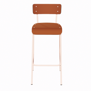 NEW Chaise de bar Suzie 75cm - Stratifié Dossier & Assise stratifié uni Paprika - Pieds Rose Poudré