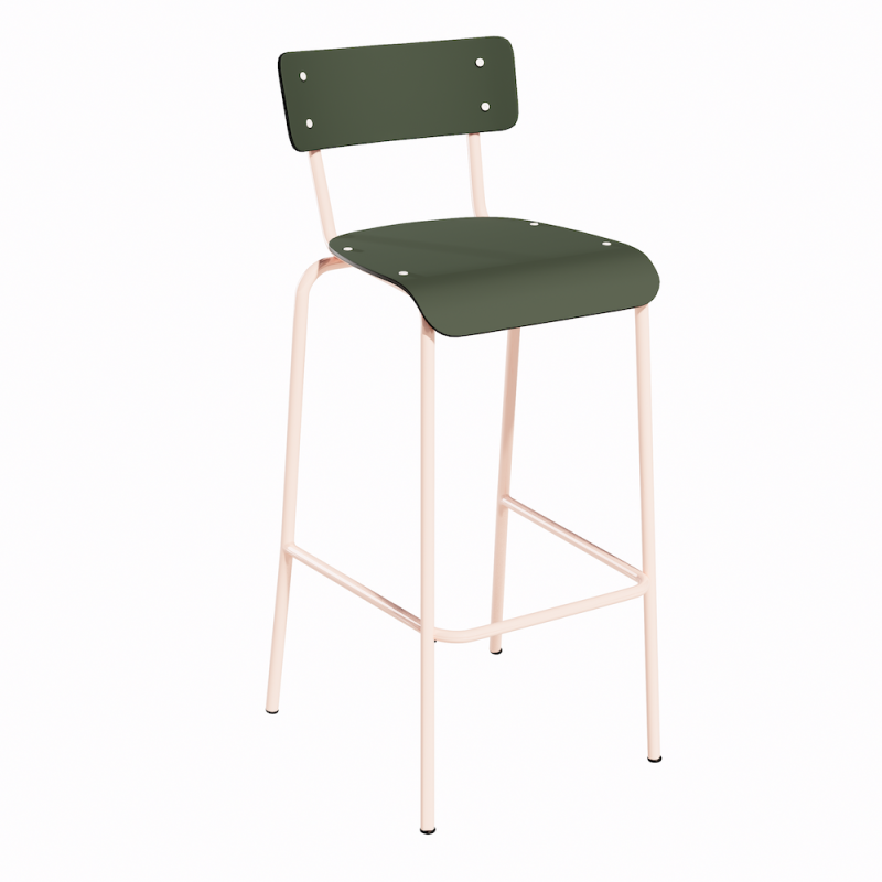 NEW Chaise de bar Suzie 75cm - Stratifié Dossier & Assise stratifié uni Avocado - Pieds Rose Poudré