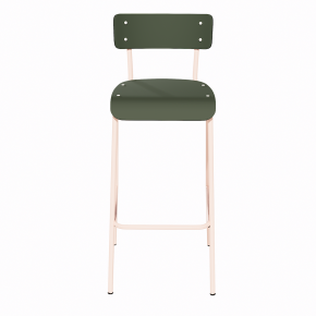 NEW Chaise de bar Suzie 75cm - Stratifié Dossier & Assise stratifié uni Avocado - Pieds Rose Poudré