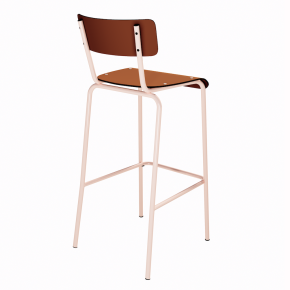 NEW Chaise de bar Suzie 75cm - Stratifié Dossier & Assise stratifié uni Paprika - Pieds Rose Poudré