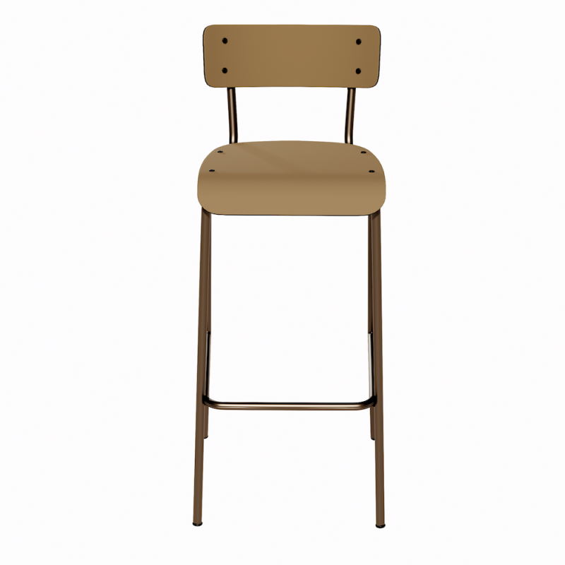 NEW Chaise de bar Suzie 75cm – Stratifié Dossier & Assise uni Ocre - Pieds Bruts