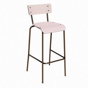 NEW Chaise de bar Suzie 75cm – Stratifié Dossier & Assise uni Rose Poudré - Pieds Bruts