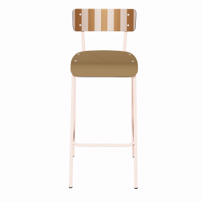 NEW Chaise de bar Suzie 75cm - Dossier Stratifié imprimé French Riviera & Assise stratifié uni Ocre - Pieds Rose Poudré