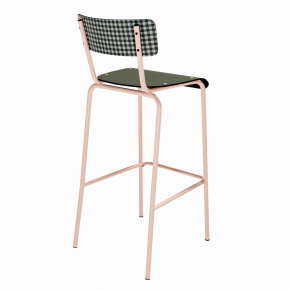 NEW Chaise de bar Suzie 75cm - Dossier Stratifié imprimé Mini Vichy & Assise stratifié uni Avocado - Pieds Rose Poudré