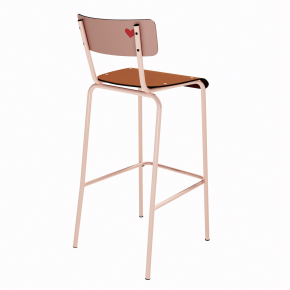 NEW Chaise de Bar Suzie 75cm – Stratifié Dossier imprimé Amour Beige & Assise uni Paprika - Pieds Rose Poudré