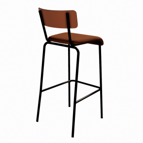 NEW Chaise de bar Suzie 75cm – bi-matière Dossier Paprika & Assise Velours côtelé Paprika - Pieds Noirs