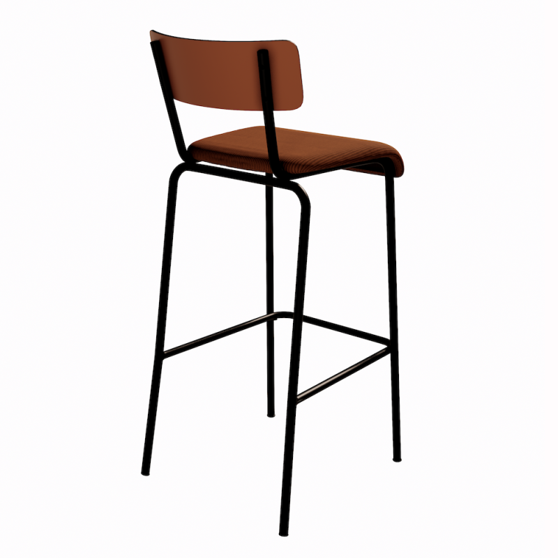 NEW Chaise de bar Suzie 75cm – bi-matière Dossier Paprika & Assise Velours côtelé Paprika - Pieds Noirs