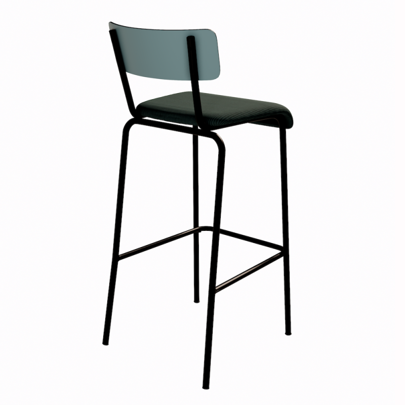 NEW Chaise de bar Suzie 75cm – bi-matière Dossier Kaki & Assise Velours côtelé Vert Forêt - Pieds Noirs