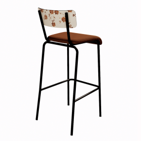 NEW Chaise de bar Suzie 75cm – Stratifié Dossier imprimé Bohème Paprika & Assise velours côtelé Paprika - Pieds Noirs