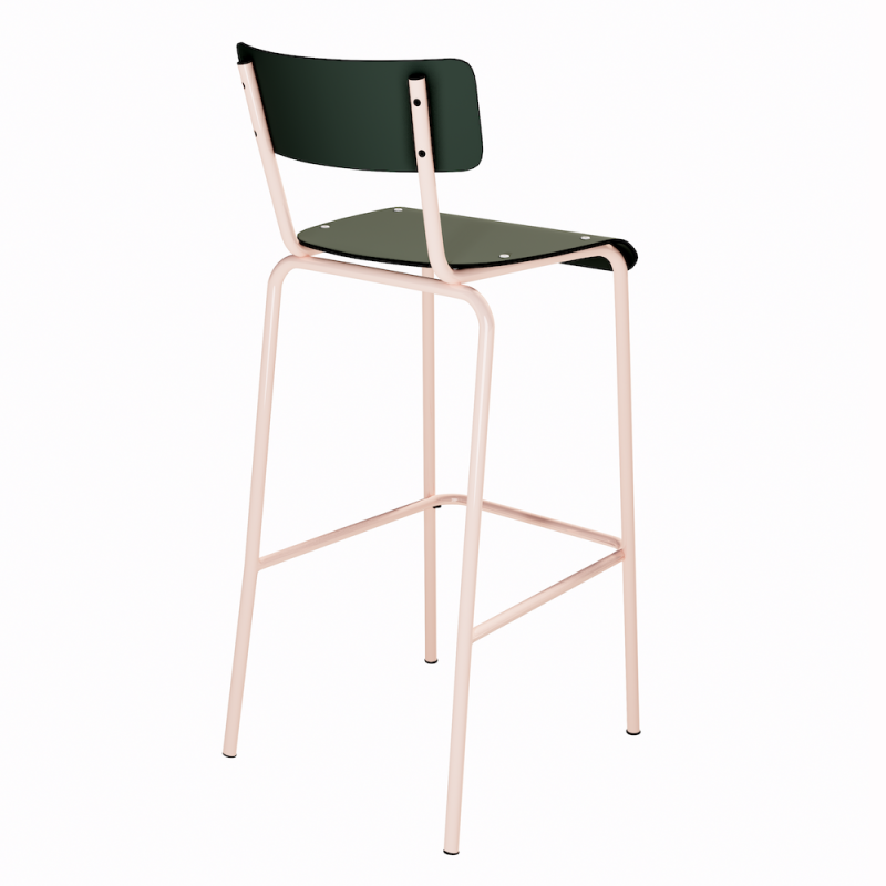 NEW Chaise de bar Suzie 75cm - Stratifié Dossier & Assise stratifié uni Avocado - Pieds Rose Poudré