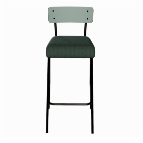 NEW Chaise de bar Suzie 65cm – Bi-matière Dossier Kaki & Assise Velours côtelé Vert Forêt - Pieds Noirs