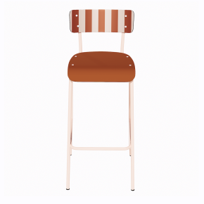 NEW Chaise de bar Suzie 65cm - Dossier Stratifié imprimé French Riviera & Assise stratifié uni Paprika - Pieds Rose Poudré