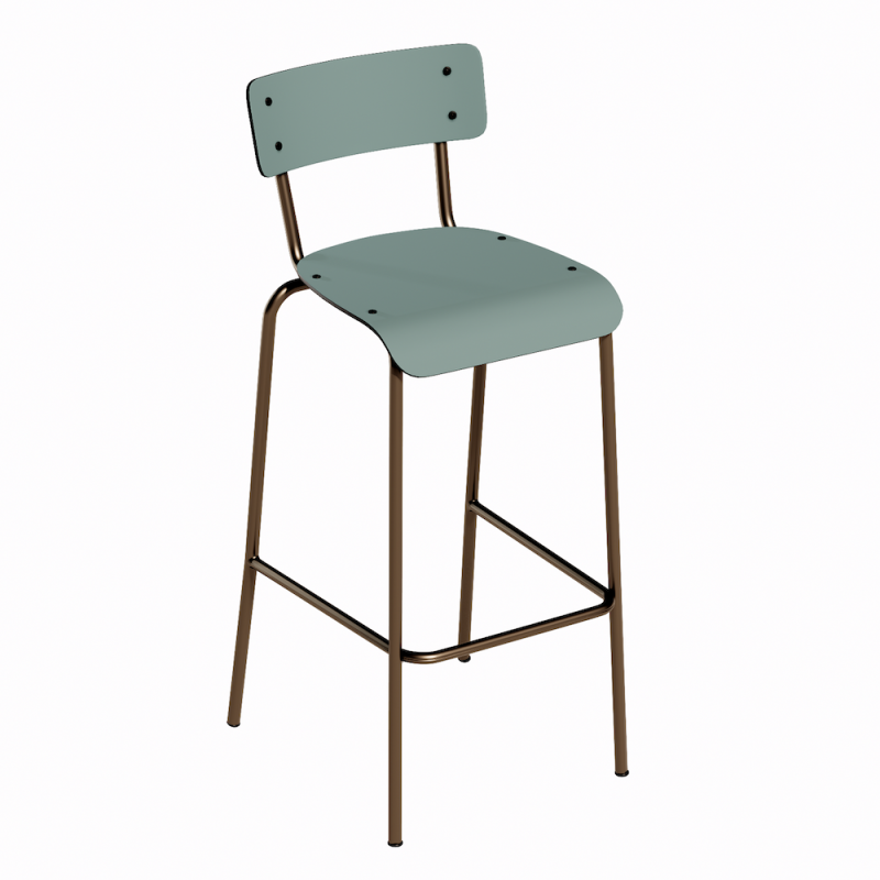 NEW Chaise de bar Suzie 65cm – Stratifié Dossier & Assise uni Kaki - Pieds Bruts